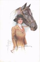 1917 Lady with horse. K.V. s: Court Barber + K.u.K. Feldjägerbataillon N. 29. K.U.K. FELDPOSTAMT 412 (szakadás / tear)
