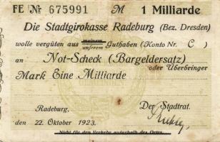 Német Birodalom/Weimari Köztársaság/ Radeburg 1923.10.22. 1000.000.000M T:III