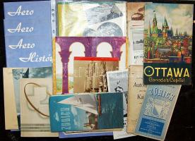 Vegyes nyomtatvány tétel: régi magazinok, utazási prospektusok, térképek 21 db