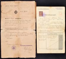 1910 k.u.k. haditengerész szolgálati bizonyítványa a szolgált hajók neveivel + 1896 osztrák katonai szolgálati bizonyítvány megviselt állapotban