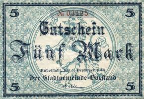 Német Birodalom/Weimari Köztársaság/Rudolstadt 1918.12.1. 5M, 10M, 20M, 50M komplett sor T:I,II