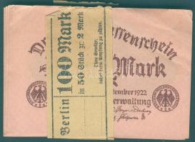 Német Birodalom/Weimari Köztársaság 1922. 2M(50x) eredeti bankjegyszalaggal T:I pár db kivételével