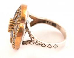 Ezüst(Ag) virágos, köves gyűrű, jelzett, méret: 58, bruttó: 8,67 g