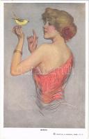 1920 Birds. Lady art postcard. Reinthal & Newman No. 513. s: Lou Mayer