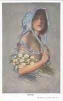 1920 Daisies. Lady art postcard. Reinthal & Newman No. 511. s: Lou Mayer