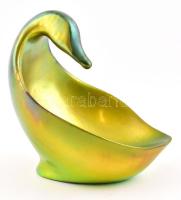 Zsolnay eozin mázas kacsa, jelzett, szélén igényesen restaurált, m: 14 cm