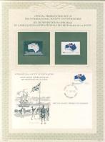 Ausztrália 1981. "Ausztrália Nap" alkalmából a Postamesterek gondozásában kiadott bélyegformájú Ag emlékplakett + bélyeg + elsőnapi boríték ajándék emléklapon