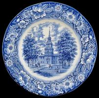 Angol Liberty Blue porcelán tál, levonóképes, jelzett, kis kopásnyomokkal, d: 24,5 cm