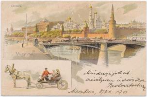 1901 Moscow, Moscou; Kremlin, Troika, folklore. Art Nouveau, litho (Rb)