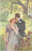 1919 Romantic couple. Lady art postcard. B.K.W.I. No. 366-3. s: Guezzoni