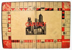 Capitaly társasjáték régi kartonlapja, kopott, foltos, 33,5×24 cm
