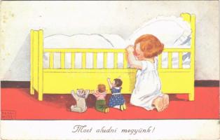 1937 Most aludni megyünk! / Children art postcard. W.S.S.B. 5086/2. s: John Wills (fl)