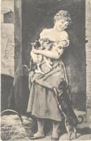 1905 Lady with cats and dog. Serie 206/5. (EK)