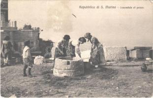 1921 Repubblica di S. Marino. Lavandaie al pozzo / Sanmarinese folklore, washerwomen around the well (EK)