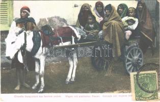 1908 Charette transportant des femmes arabes / Wagen mit arabischen Frauen / cart carrying Arab women, folklore. TCV card