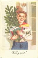 1952 Boldog Újévet! Magyar kommunista propaganda úttörő üdvözlőlap. Művészeti Alkotások / Hungarian communist New Year greeting propaganda card, pioneers (EK)