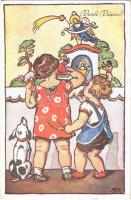 1931 Veselé Vánoce! / Czech Christmas greeting art postcard s: Marie Fischerová-Kvechová (EB)