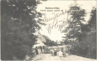 1905 Balatonaliga (Balatonvilágos), Balaton-Aliga; Fürdő telepre vezető út, szekér. Novák Jenő kiadása