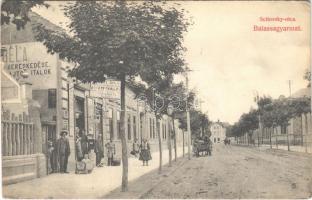 Balassagyarmat, Scitovszky utca, vasútállomás az utca végén, Hegyi Béla üzlete és saját kiadása (EK)