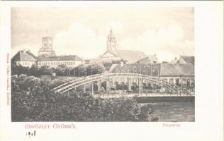 1908 Győr, Püspökvár, híd, Auer kávéház. Berecz Viktor kiadása