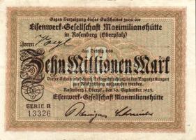 Német Birodalom/Weimari Köztársaság/ Rosenberg i. Oberpfalz/Eisenwerk-Gesellschaft 1923.9.10. 10.000...