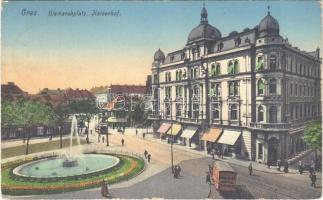 1919 Graz, Bismarckplatz, Kaiserhof / street view, tram. L. Strohschneider Nr. 318. (EK)