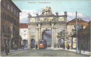 Innsbruck, Triumphpforte / street view, gate, tram