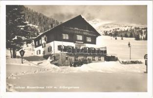 1937 Sankt Anton am Arlberg, St. Anton (Tirol); Gasthaus Mooserkreuz / inn, hotel, automobile, sled, winter. Aufnahme und Verlag Theo K. Pies (fl)