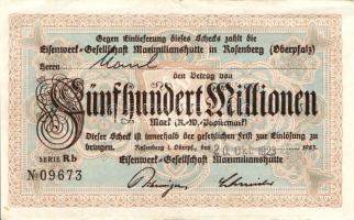 Német Birodalom/Weimari Köztársaság/ Rosenberg i. Oberpfalz/Eisenwerk-Gesellschaft 1923.10.20. 500.0...
