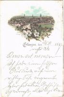 1897 (Vorläufer!) Erlangen, general view. Gebr. Metz Kunstverlags-Anstalt 4746. Art Nouveau, floral, litho (EK)