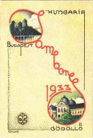 1933 Budapest-Gödöllő, Cserkész Jamboree. Kiadja a Magyar Cserkészszövetség / Hungarian scout jamboree art postcard. s: Szilasi (fl)