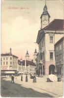 1916 Ljubljana, Laibach; Mestni trg / square, tram, street vendors (EK)
