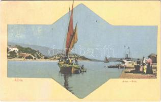 Rab, Arbe; Adria / shore, fishing boat, steamship. Ed. Feitzingers Kunstverlag No. 403. (EK)