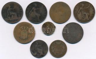 9db vegyes rézpénz, közte több brit 1 penny T:3,3- 9pcs of mixed Cu coins, with British 1 Pennys C:F,VG
