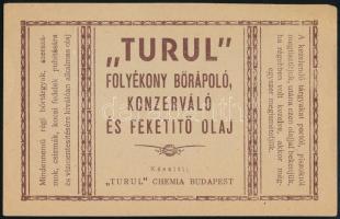 cca 1930-1940 Turul folyékony bőrápoló, konzerváló és feketítő olaj, reklámos szórólapja