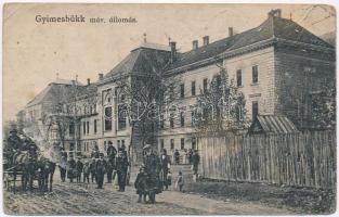 1918 Gyimesbükk, Ghimes-Faget (Gyimes, Ghimes); MÁV állomás, vasútállomás. Adler és fia kiadása / railway station + M. kir. 16. honv. gy. dandár. ell. hivatal Tábori Postahivatal 254 (ázott / wet damage)