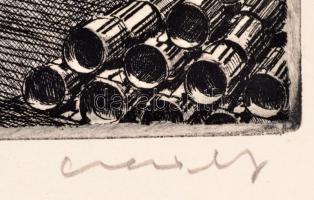 Grafikák a kohó- és gépipar életéből (Képcsarnok V.), 12 db rézkarc, papír, jelzettek, műbőr mappába...