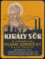 cca 1910-1920 Király sör, a Kőbányai Serfőző R.T. saját töltése kőnyomatos italcímke