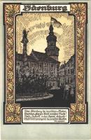 Sopron, Ödenburg; Szentháromság szobor, városház német zászlóval / Deutschen Farben, deutscher Herzen. Art Nouveau, Verlagsabteilung der Südmark Karte Nr. 3. (EK)