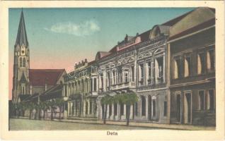 1929 Detta, Ghedu, Deta; Fő utca, Városháza, templom. Iosif Ballon kiadása / main street, town hall, church (fl)