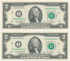 Amerikai Egyesült Államok 2013. 2$ (2x, sorszámkövetők) T:I- USA 2013. 2 Dollars (2x, sequential serials) C:AU Krause P#538
