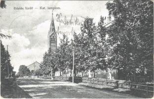 1913 Buziásfürdő, Baile Buzias; Római katolikus templom. Heksch Manó kiadása / street view, Catholic church (EK)