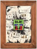 Jelzés nélkül: Bla-Bla. Tűzzománc, farostban, fa keretben 8x8 cm