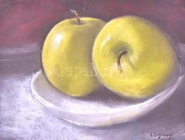 Czigány jelzéssel: Almás csendélet. Akvarell, papír. Jelzett, keretben, 27x37 cm