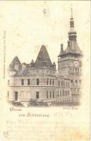 1899 Segesvár, Schässburg, Sighisoara; Albert-Haus / Albert-ház fiúinternátus, Óratorony. Fritz Teutsch kiadása / boys boarding school, clock tower (fl)