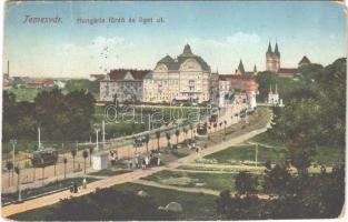 1917 Temesvár, Timisoara; Hungária fürdő, Liget út, villamosok / spa, bath, street, trams (EM)