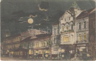 Arad, Lloyd épület, szálloda, üzletek este / palace, shops, hotel at night (EK)