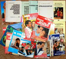 Kis hagyaték tétel, benne tankönyvek, ifjúsági-, krimi és romantikus regények, füzetek, összesen 32db!