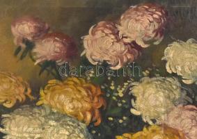 Olvashatatlan jelzéssel: Krizantém csendélet. Olaj, vászon, kissé sérült. Fa keretben, 61,5x86,5 cm