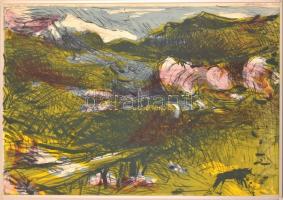 Vilhelm (Wilhelm) Károly (1943-2011): Nagy tiroli táj. Színes litográfia, papír, jelzett, számozott ...